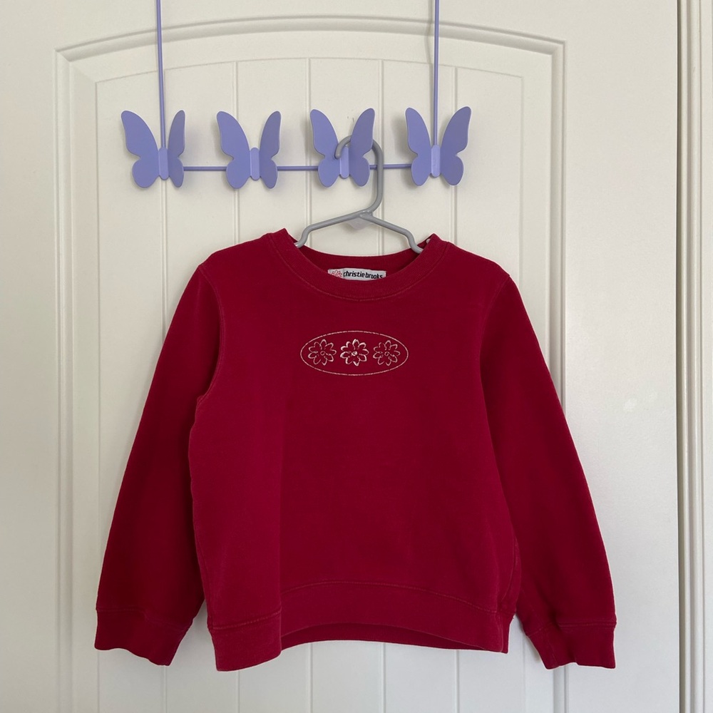 Vintage Christie Brooks girl’s red floral decal crewneck‎ sweatshirt size 6X